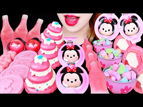 ASMR STRAWBERRY FOOD *COTTON CANDY MARSHMALLOW, WAX CANDY, PINK JELLY EATING SOUNDS MUKBANG 먹방 咀嚼音