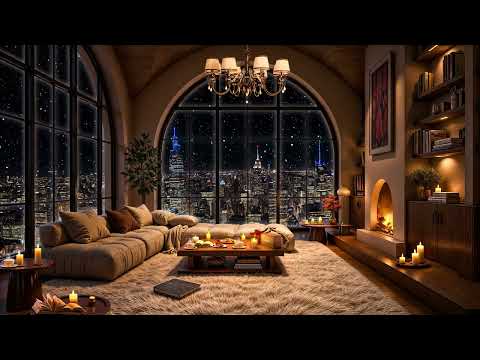 Late Night Jazz 🌃 Cozy Apartment in New York with Tender Jazz Saxophone & Fireplace Sounds for Sleep