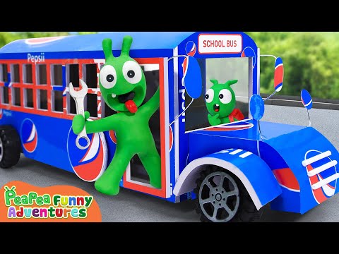 Wheels On The Bus Go To Town - Pea Pea Make Pepsi School Bus - Pea Pea Funny Adventures