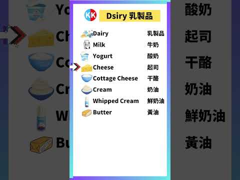 【零基礎英文】乳製品常見單詞 dsiry #英文   #常用 英文 #單詞 口語 #常見短語 #常見短語