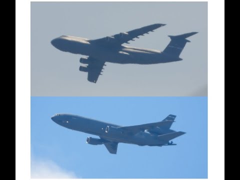 RARE 2x Travis AFB USAF aircraft over San Jose, CA (87-0032 and 86-0029)