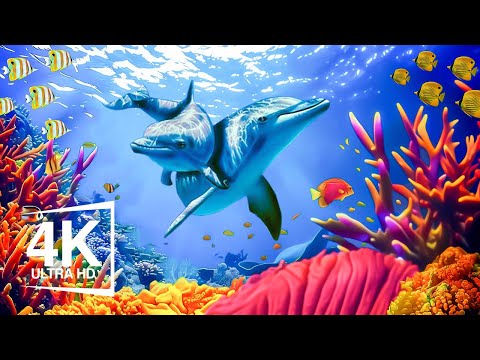 Aquarium 4K VIDEO (ULTRA HD) 🐠 Beautiful Coral Reef Fish - Peaceful Music & Colorful Marine Life