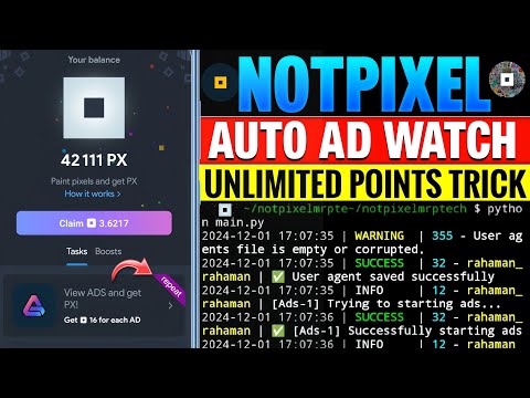 Notpixel Auto Watch AD Trick | Get Unlimited NotPixel Coin | NotPixel Auto AD Watch Script