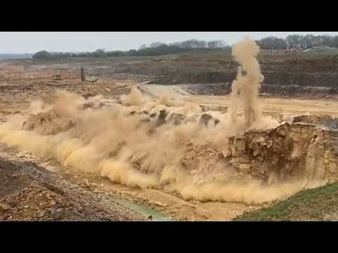 Dynamite and thousands of tonnes of rock getting blown up (boom)