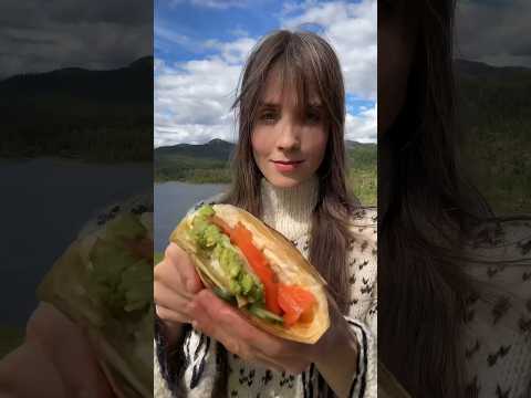 smoked salmon folded wrap | solo dinner in the Norwegian mountains