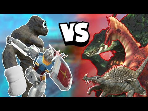 Angry Kong x Gundam RX 78 vs Titanosaurus x Kaiju Monster for Rescue Pink Goro in ARBS