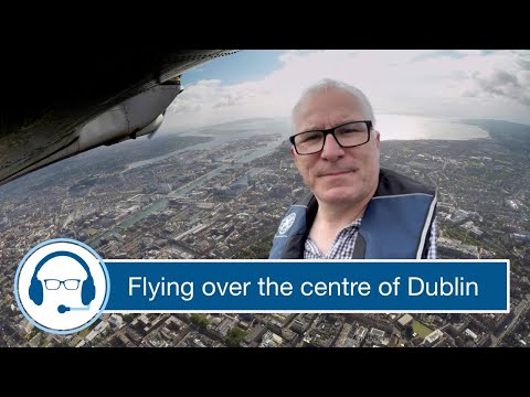 Flying over the centre of Dublin, Ireland