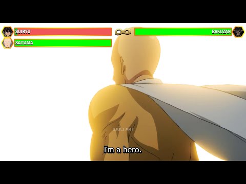 Saitama and Suiryu VS  Gouketsu and Bakuzan WITH HEALTHBARS | One Punch Man