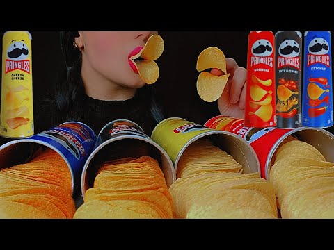 ASMR 4 Flavors Pringles👅( ORIGINAL,CHEESY CHEESE,HOT&SPICY,KETCHUP)crunchy eating sounds😋|Notalking🐾