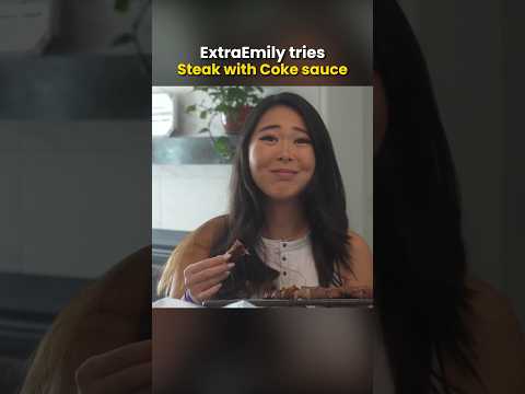 Emily tries Coke marinated Steak for the first time