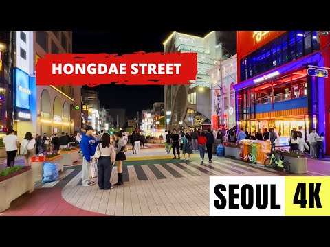 SEOUL, SOUTH KOREA 🇰🇷 [4K] Hongdae Street — Night Walk