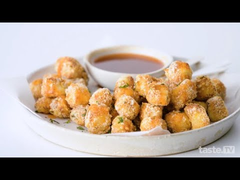 Air-fryer haloumi popcorn with maple hot sauce