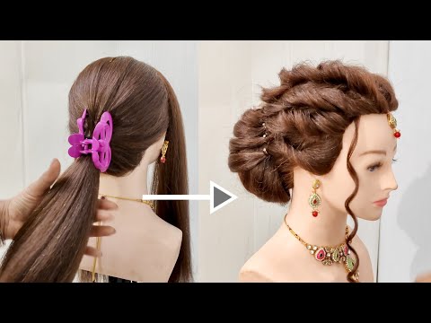 Beautiful Bun Hairstyle with Clutchure Front Hair style Bun Trick Easy Hairstyles Wedding Hairstyles