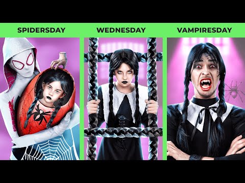 Wednesday Addams was Adopted by Superheroes! Spider-Woman and Wednesday in Jail