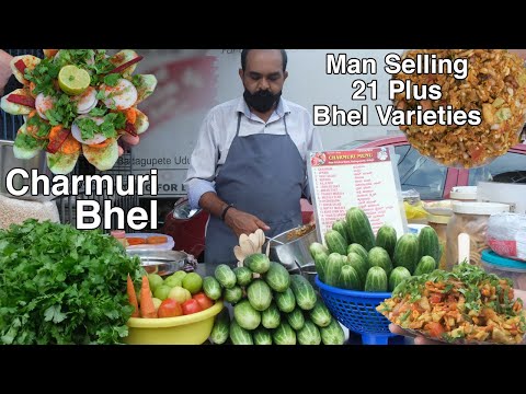 Man selling 21 TYPES of Tasty bhel/charmuri in UDUPI car street | spicy Indian street food recipe