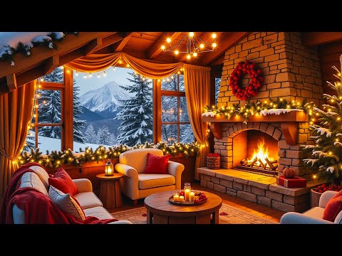 Christmas Jazz Music 2025 & Warm Crackling Fireplace to Unwind 🎄 Cozy Christmas Porch Ambience