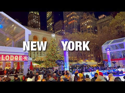 NYC LIVE Freezing Cold Manhattan Bryant Park Christmas Tree 2024, 5th Avenue (December 3, 2024)