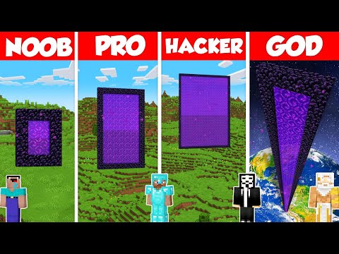 Nether Portal Build Battle Challenge - Noob vs Pro vs Hacker vs God - Minecraft Animation