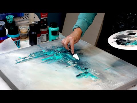 WOW! Beginner Textured Abstract Art - Better than I expected! Teal Cityscape