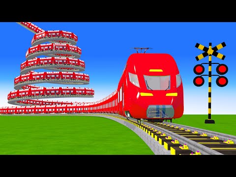 [踏切アニメ] あぶない電車 3 NEW TRAIN Climbing Pyramid 🚦Fumikiri3D Railroad Crossing Animation #1