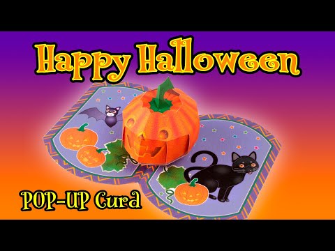 "Happy Halloween" popup card. I tried making a jack-o'-lantern.