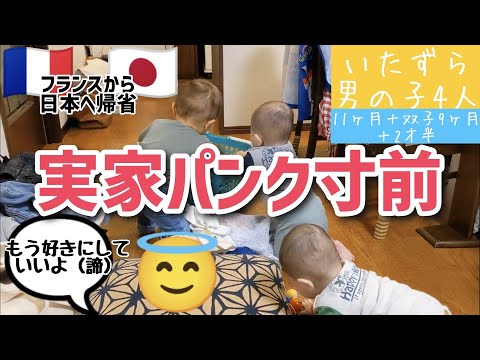 【１１カ月の赤ちゃんと日本へ帰省】　姉一家も集合！赤ちゃんだらけの実家　日仏ハーフ　一卵性双生児