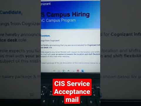 Cognizant Genc CIS Service Acceptance mail