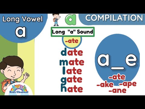 Long Vowel "a" Compilation | -ate, -ake, -ape, -ane Word Families | Phonics  | English for Kids