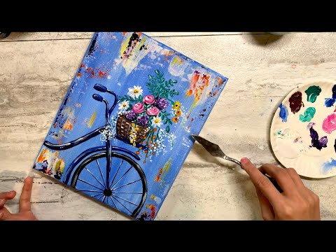 Painting A Bicycle And Flowers: Beginner-Friendly Acrylic Tutorial  (#27)