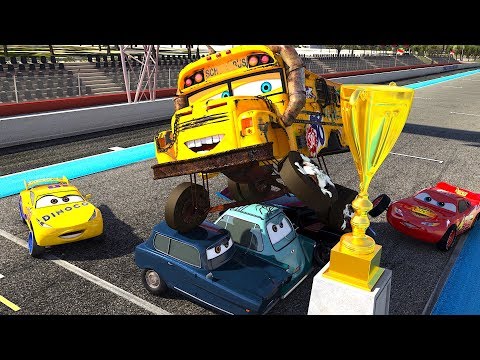 CARS Famous Race Track Racing Miss Fritter vs Lightning McQueen Jackson Storm & Cruz Ramirez PART 6