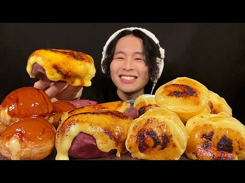 ASMR Brulee crepe & honey baked sweet potato‼️【eating sound/mukbang】