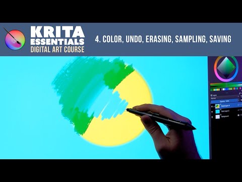 Krita Digital Art Tutorial - Color Selector, Undo, Erasing, Sampling, Saving (Lesson 4) 🎨