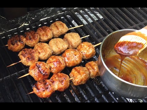 How To Make Tsukune Chicken Meatballs-Teriyaki Glaze Sauce-Japanese Food Recipes-Outdoor Cooking