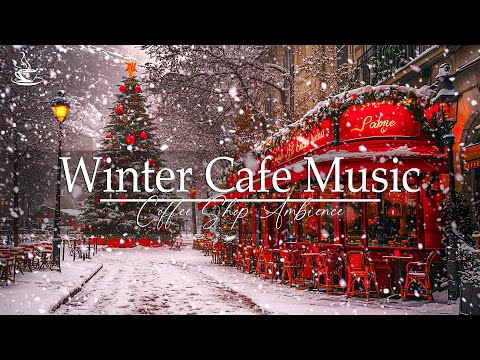 Winter Light Jazz❄️Outdoor Cafe With Snowfall And Jazz Instrumental Music For Relaxing Day☕