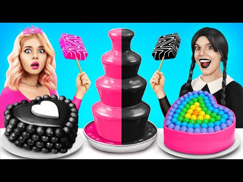 Wednesday Addams vs Barbie! Only Pink vs Black Color Food Challenge by YUMMY JELLY