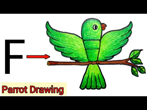 easy parrot draw for beginners / easily parrot drawing from f letter step by step