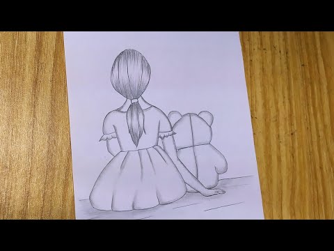 How to draw  girl with teddy | beautiful girl sketch | how to draw girl step by step for beginners