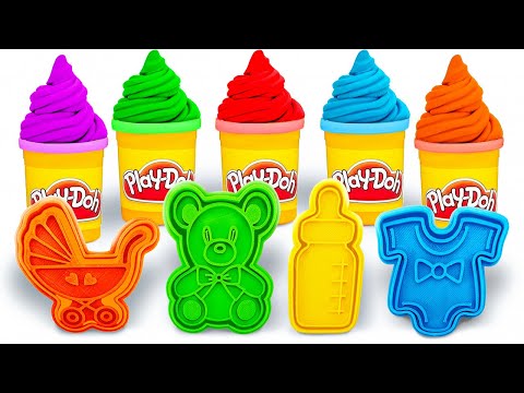 6 Color Play Doh with Baby Theme Cookie Molds and Modelling Clay | Preschool Toddler Learning Video