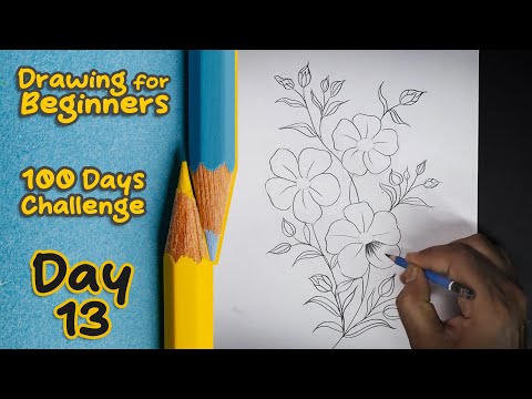 Drawing for Beginners - Day 13 || 100 Days Challenge || Flower Drawing for Beginners