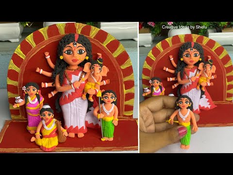 DIY how to make small Durga murti with clay || durga murti full set making