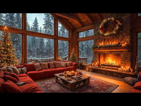 Peaceful Christmas Instrumental Jazz Music & Fireplace Burning Sounds 🔥 Warm Christmas Ambience 🎄☃️