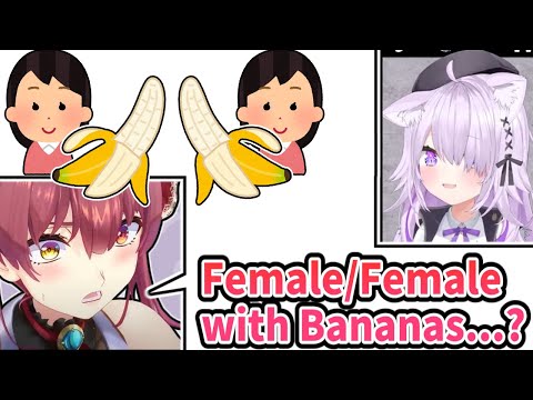 Marine Reacts to Female/Female with 'Bananas' [ENG SUB] Hololive Nekomata Okayu