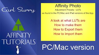 Affinity Photo - Adjustment Preset - LUTs - PC MAC