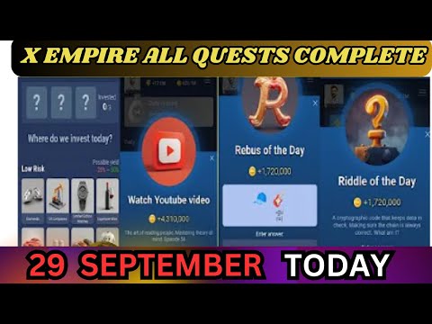 29-30 September All Quests Code X Empire | Riddle Of The Day | Rebus Of The Day | YouTube Video Code