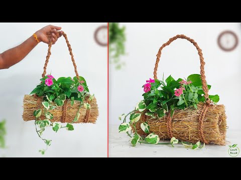 Turning Paddy Straw into Amazing Hanging pots | Hanging Planters Using Waste Material//GREEN DECOR