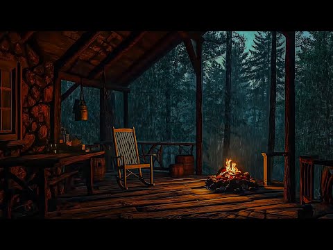 Cozy Hidden Cottage Porch: Rain & Thunder Sound, Crackling Fire for Deep Sleep, Relax, Study, Focus