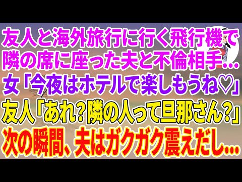 【スカッとする話】友人と海外旅行に行くと飛行機で隣の席に座った夫と不倫相手の女…女「今夜はホテルで楽しもうね♡」友人「あれ？隣の人って旦那さん？」次の瞬間、夫はガクガク震えだし…