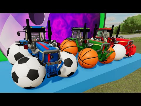 Tractor Wheels in the shape of a Basketball, Football or Pokeball - Test of new Objects on the farm!