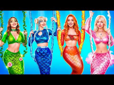 Fire Girl, Water Girl, Air Girl and Earth Girl! Four Elements Mermaids in College!