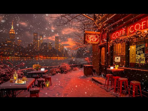 Peaceful Piano Jazz with Snow Falling at Quiet Coffee Shop ☕ Cozy Winter Jazz for a Soothing Mood ❄️